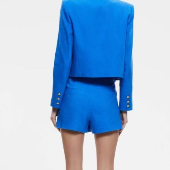 ALICE + OLIVIA Denny Linen Blend Crop Jacket in Blue SAPPHIRE sz 4 - Picture 2 of 2